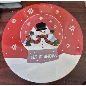 Holiday Snowman Tin Container With "Let It Snow" Text
